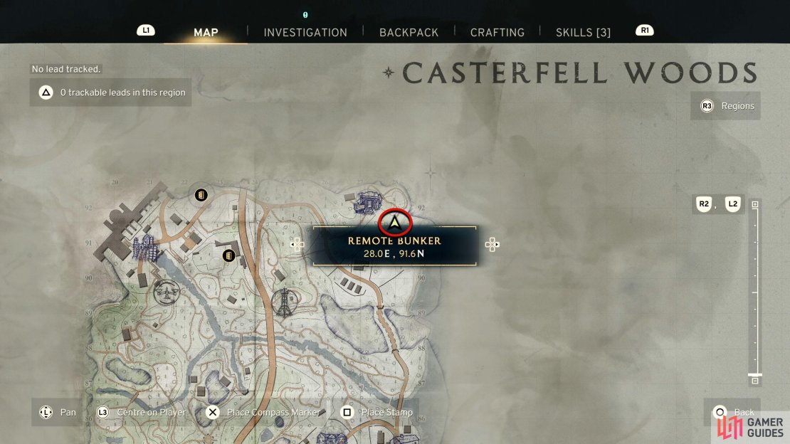 The Remote Bunker is in the far northeast.