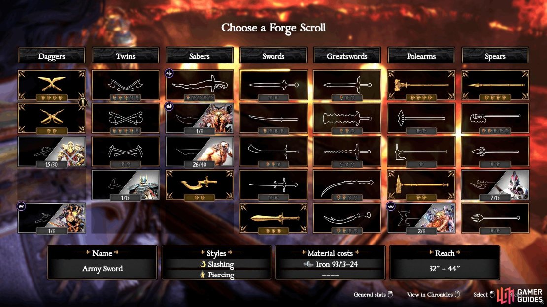 You&rsquo;ll unlock Forging Scrolls upon defeating the required enemy a specific number of times.