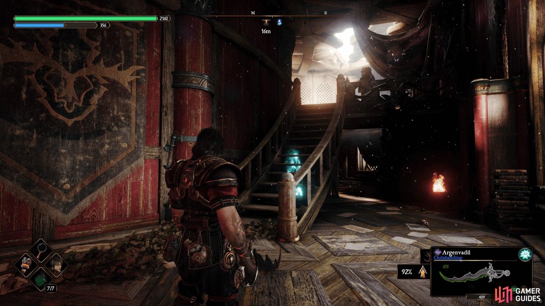 Go down the stairs from the anvil and turn left to find a door.