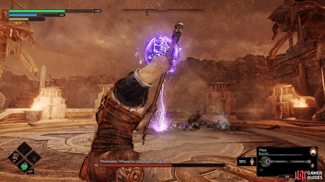 When you see a lightning orb, get to the back of the arena and be prepared to dodge numerous attacks.