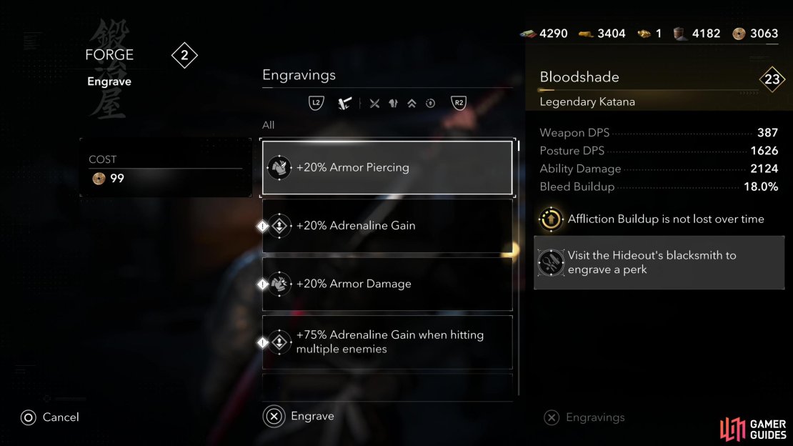 Upgrade the Forge to Lv2 and you&rsquo;ll be able to add engraving to gear, adding new stats and abilities to them.