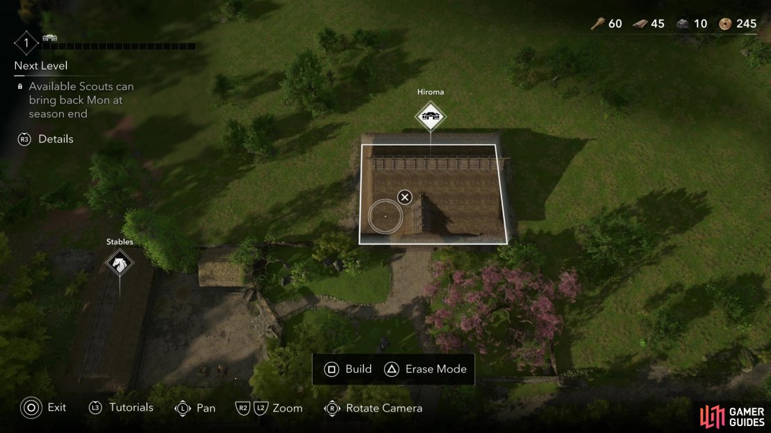 At the start, your Hideout will have a HIroma and some Stables,