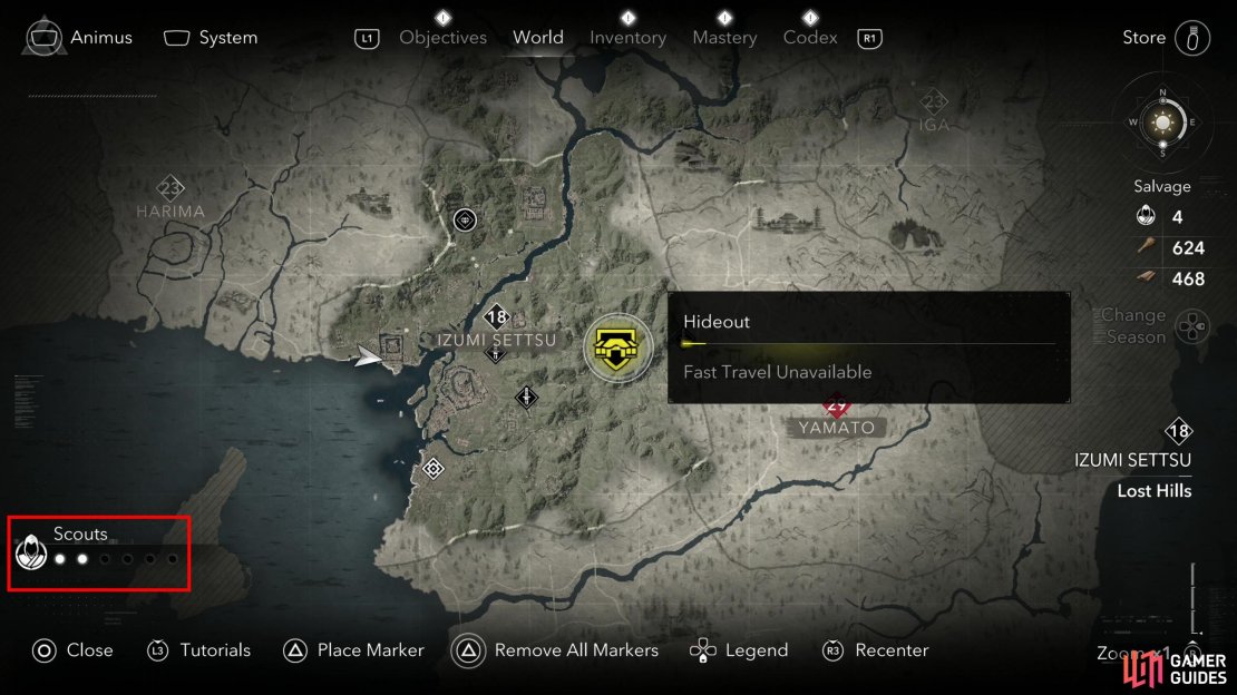 Your scouts are recorded on the &ldquo;World&rdquo; (map) tab in the menu - white dots indicated scouts you can still deploy, while empty dots are scouts who have already been used.