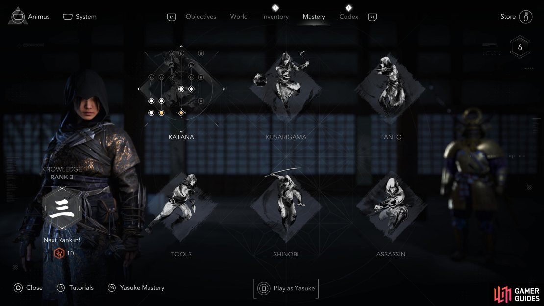 There are six mastery categories for Naoe in Assassin&rsquo;s Creed Shadows.
