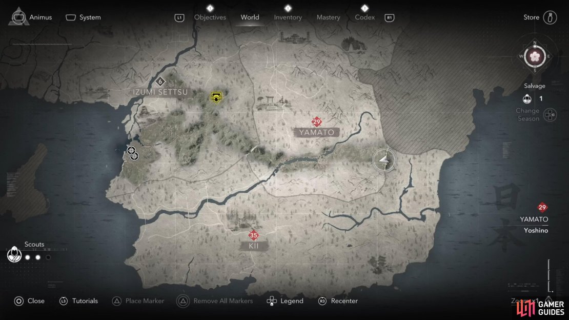 The spot you need to reach is on the eastern side of the Yamato region.