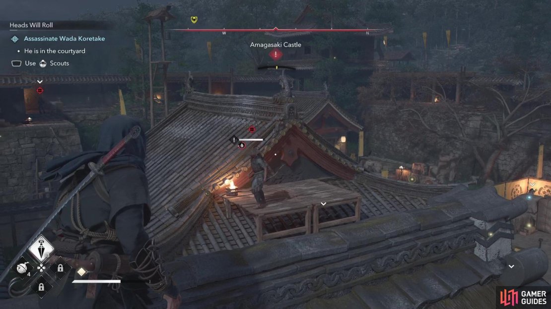 In the courtyard, go after the ranged enemies first to minimize being seen.