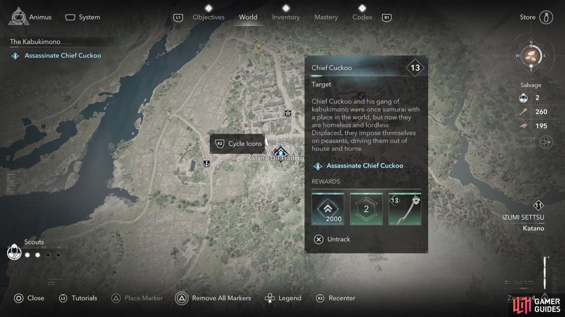 Chief Cuckoo can be found at the Katano Oil Trading enemy camp.