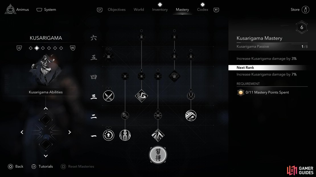 The Kusarigama Mastery category offers many AoE related abilities.