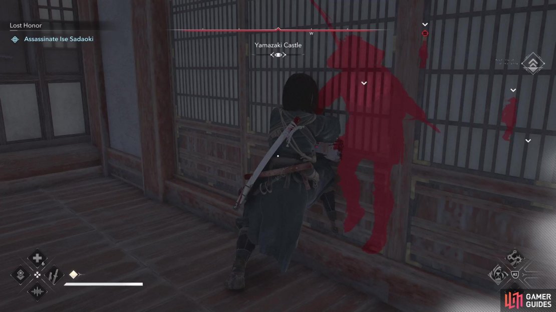 With the shoji door skill, you can go into the house and lure the one guard inside to kill him, should you choose Naoe.