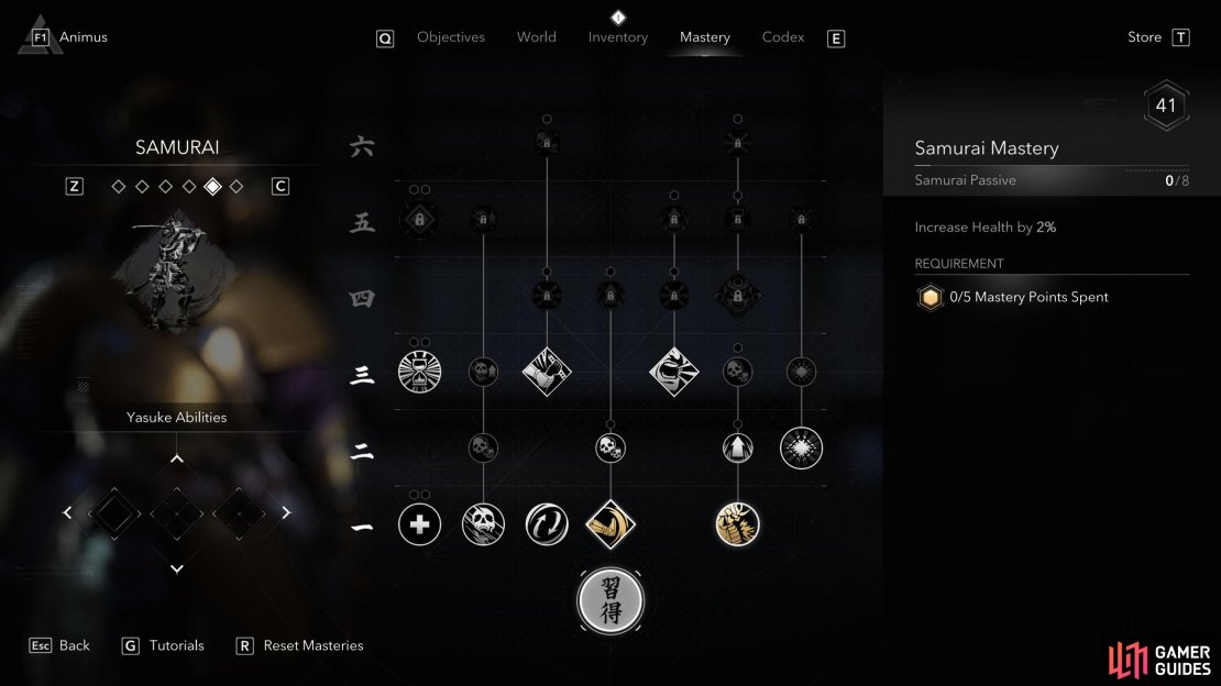 The Samurai tree is Yasuke&rsquo;s main tree that gives him various attacks and defensive skills.