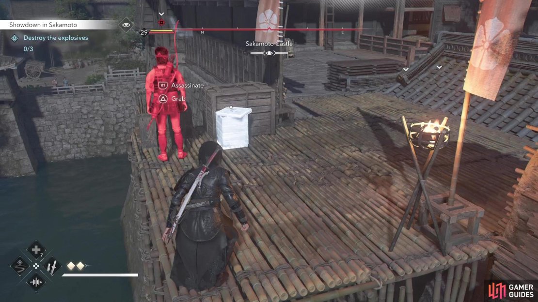 Be wary of the guard at the top of the scaffolding once you gain control of Naoe.