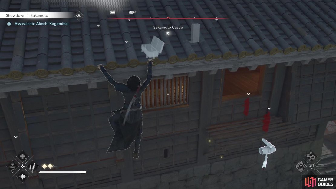 There is an open window to climb through if you use Naoe.
