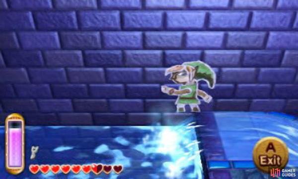 Use the wall merge to ensure you don&rsquo;t walk into any rapidly moving water (taking away precious health in the process).