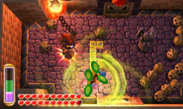 The next room (1F north) isn&rsquo;t so easy, as you&rsquo;ll be locked in with a flaming Ball and Chain Soldier. As soon as you can, use the Tornado Rod, Boomerang or Hookshot to stun the soldier, then go in for the kill; stun the soldier after every 1-2 strikes so it doesn&rsquo;t get a chance to act and chuck a flaming ball in Link&rsquo;s face. If things aren&rsquo;t looking good, merge into the wall to avoid its attacks. Once the soldier&rsquo;s dust, the doors will open; take the door ahead, leading up.
