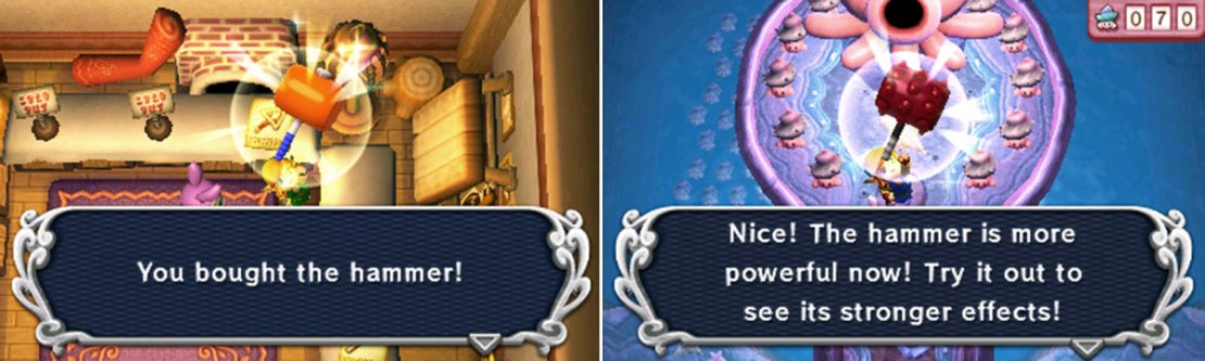 Obtained: Ravio&rsquo;s Shop  Rent fee: 20 Rupees (discount)  Purchase fee: 800 Rupees  Upgrade and how: Nice Hammer (Mother Maimai)