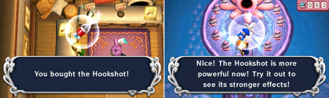 Obtained: Ravio&rsquo;s Shop  Rent fee: 50 Rupees  Purchase fee: 800 Rupees  Upgrade and how: Nice Hookshot (Mother Maimai)
