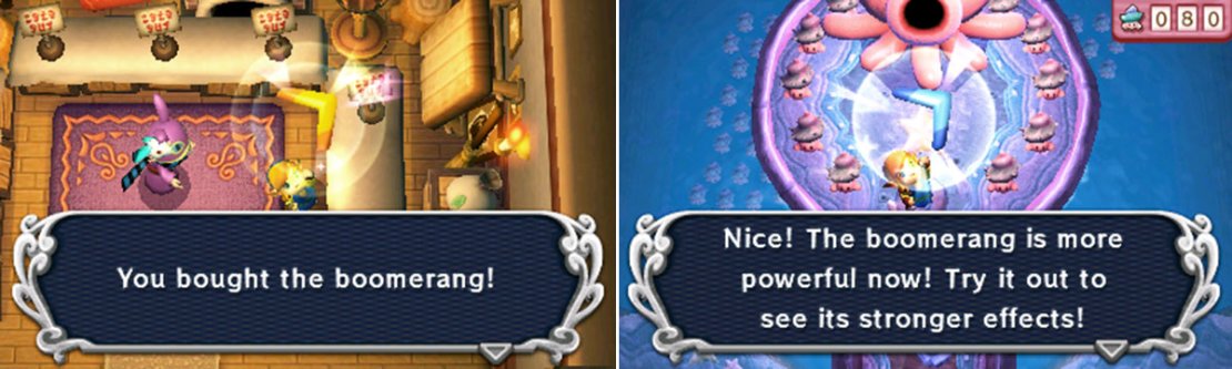 Obtained: Ravio&rsquo;s Shop  Rent fee: 50 Rupees  Purchase fee: 800 Rupees  Upgrade and how: Nice Boomerang (Mother Maimai)