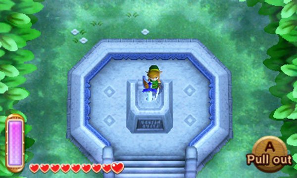 Triumph the Poes&rsquo; challenge and you&rsquo;ll emerge into a quiet clearing. Go ahead to find the pedestal with the Master Sword; walk up the stairs and around the back of the Master Sword. Then press A and Link will pull out the Master Sword.