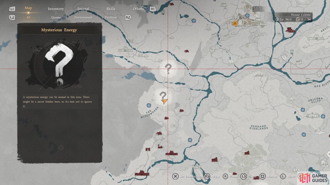 The location of the Duskwood Hill Ruins Abyss Cresset on the map.