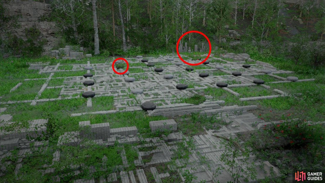 Note the location of the cresset in the far corner (big circle) and the sneaky crab (small circle) where you need to place a white stone!
