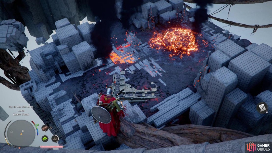 Make your way onto a burning, floating platform,