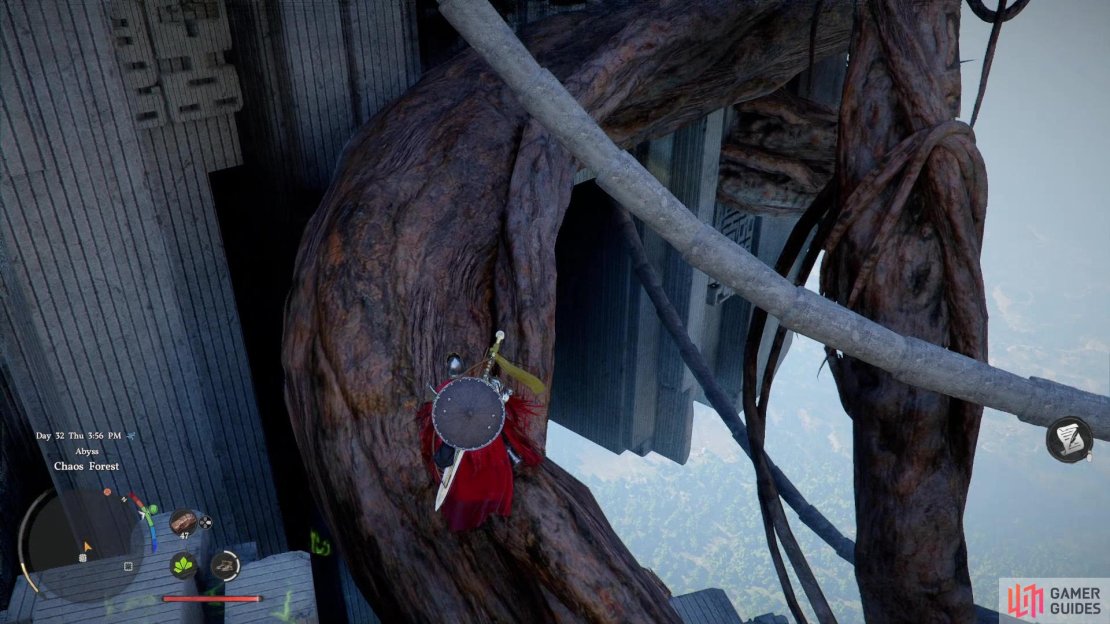 Climb a root to reach another section of ruins,