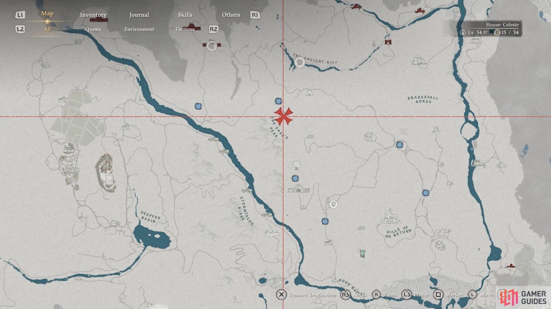 Look for the Root&rsquo;s End Ruins north of &ldquo;The Sage&rsquo;s Peak&rdquo; on the map.
