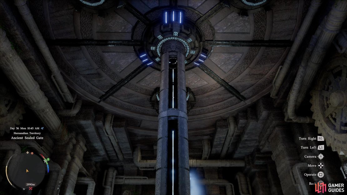 Move the pillar to this last, central gear and give it a turn,