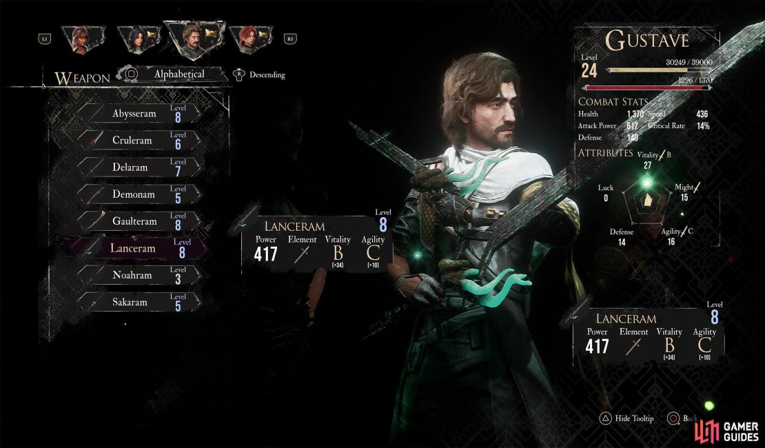 Gustave is the main protagonist of the game and wields a Sword and Pistol combo.