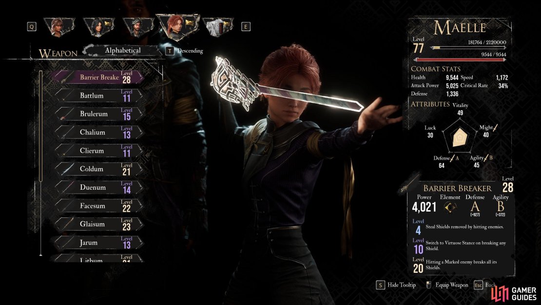 Maelle is all about finesse, which is why she uses a Rapier to dispatch her enemies.