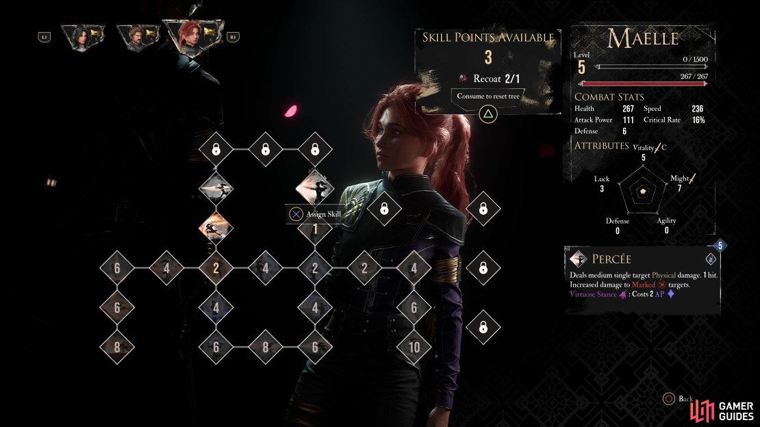 You&rsquo;ll have to wait until the start of Act III to unlock Maelle&rsquo;s three skills at the top.