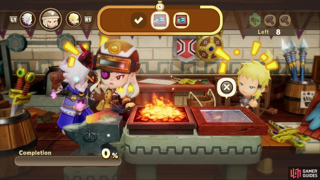 During the crafting minigame - which is shared by all crafting Lifes - you will have to move between stations and put in certain inputs.
