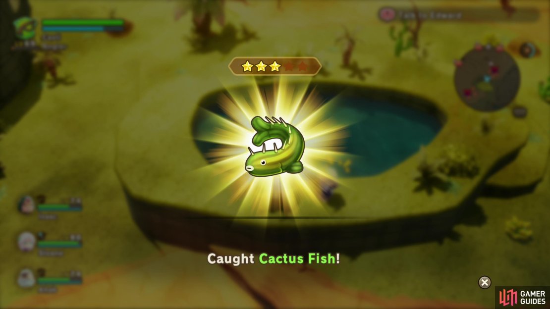 Like the Sand Fish, the Cactus Fish can be found in fresh water surrounded by desert - check the southeastern corner of the West Dryridge Desert in Ginormosia.