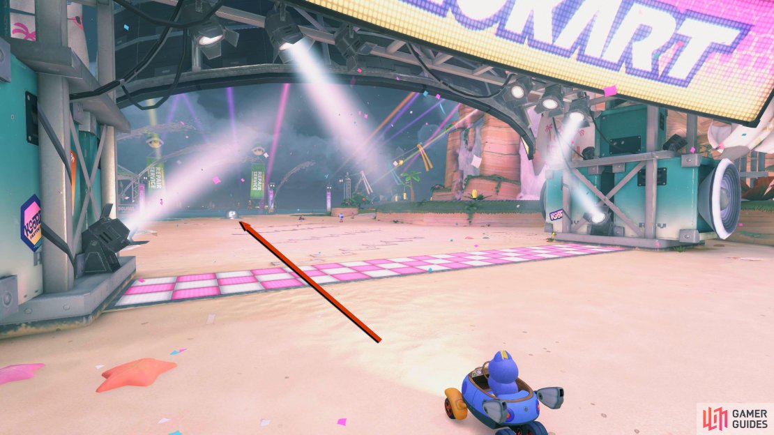 From the starting flag, go toward the P Switch.