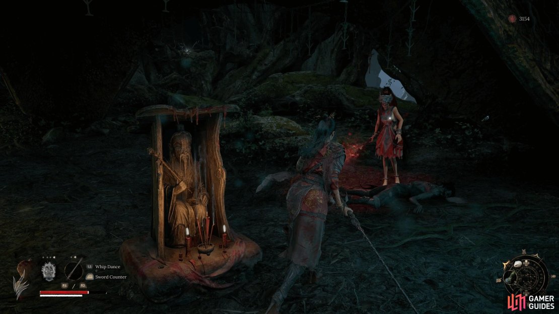 The Red-Clad Lady will be next to the Avian Dwelling Shrine.