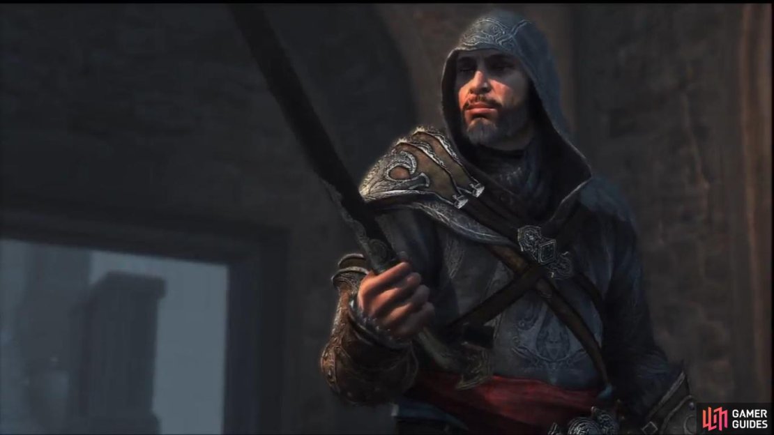 Ezio admires his newest blade.