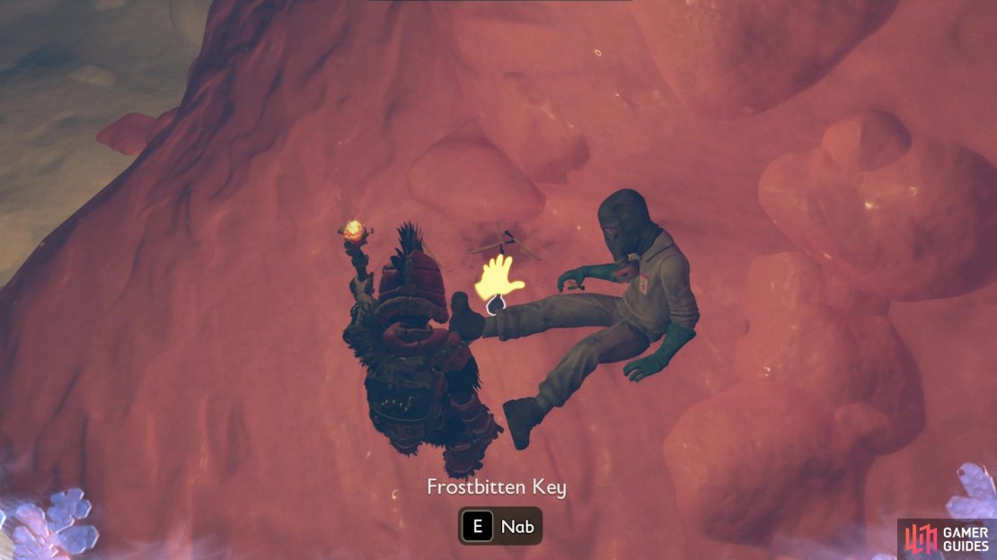 You can aquire the Frostbitten Key from the dead human near the strawberry ice cream cone inside the ice Cream Cart. Image via Gamer Guides / Obsidian.