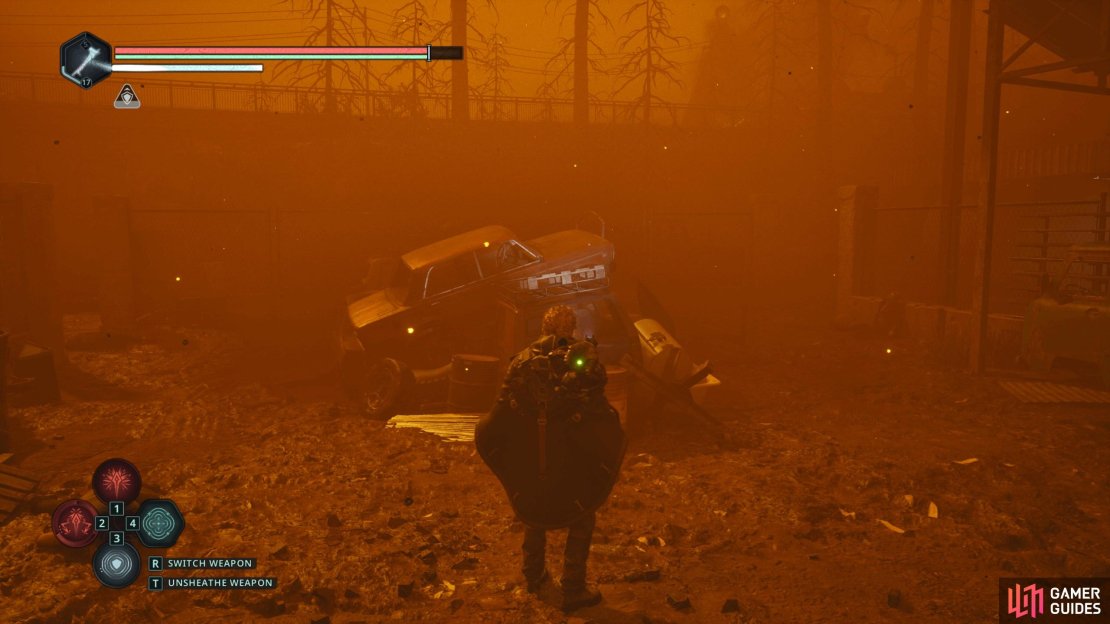 From the APC, head north through the scrapyard.