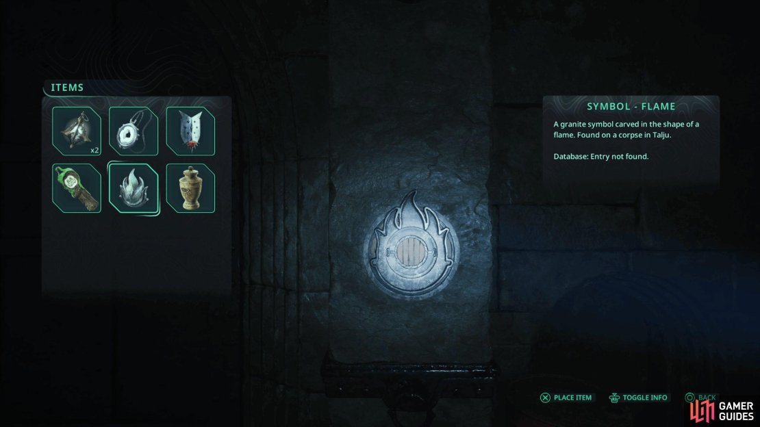 Place the Symbol - Flame into the socket next to the door.