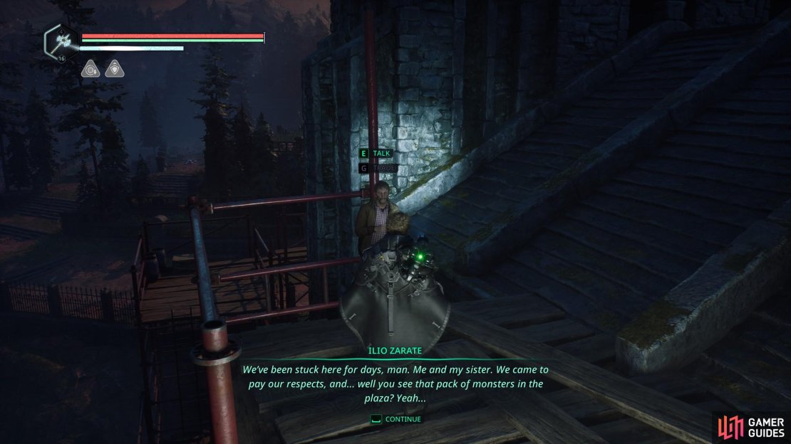 You can speak to the brother on the roof of the main chapel. Image via Gamer Guides / Nacon.