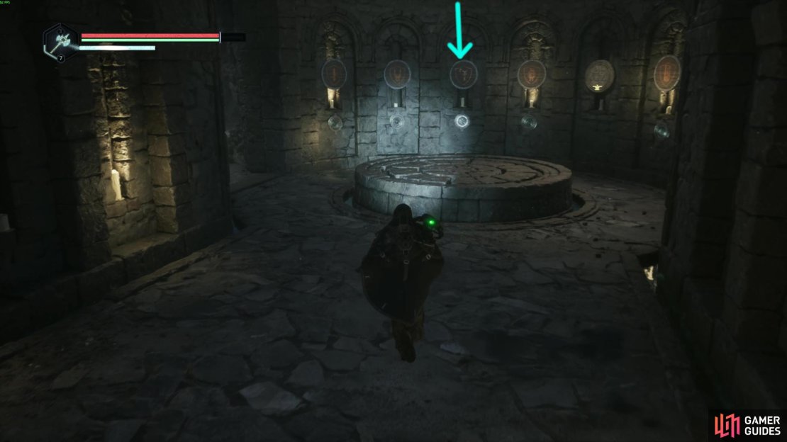 You want to place a Ceramic Flower in the grief logo. Image via Gamer Guides / Nacon.