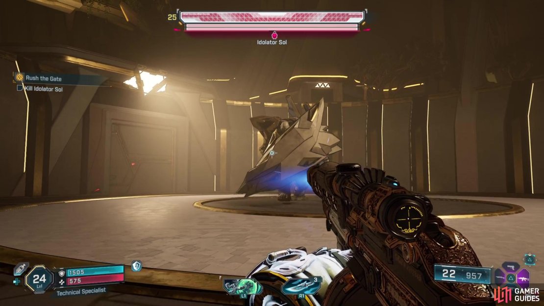 Sol can produce a shield on his arm, then charge straight at you.