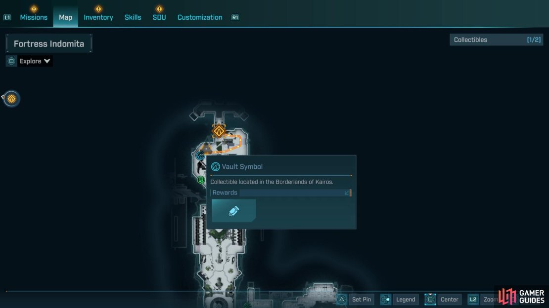 The second symbol in the fortress is in the final room before the vending machines.