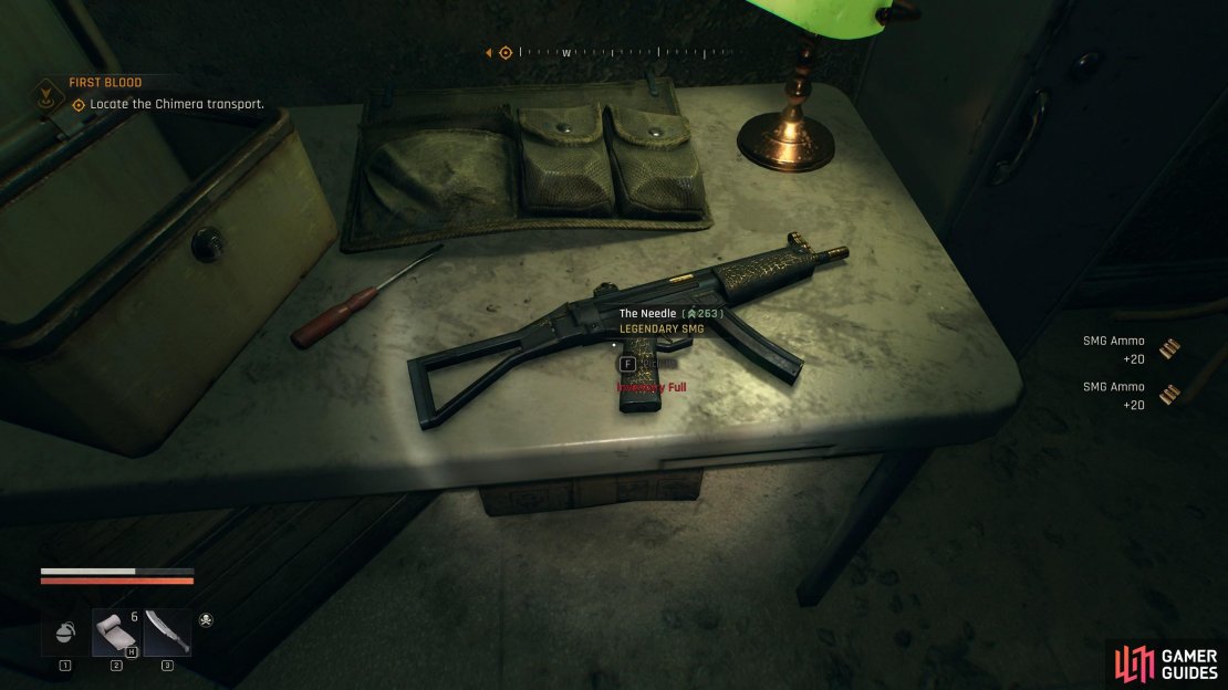 Players can get the needle really early on and upgrade this legendary SMG as they go. Image via Gamer Guides / Techland.