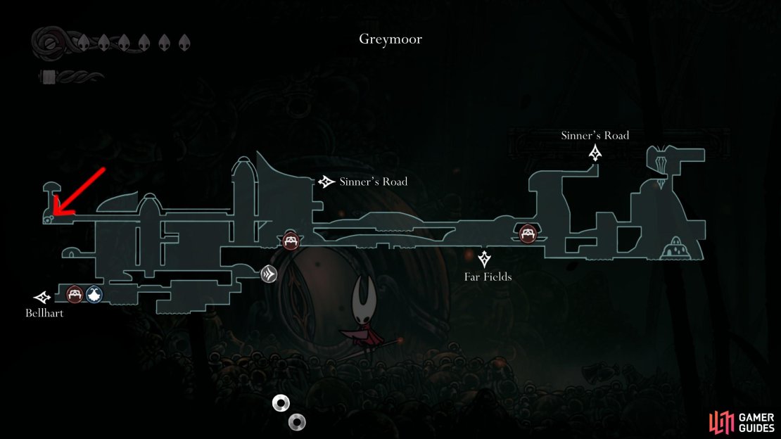 You need to go and find an NPC called Yarnaby, who you can find over here. Image via Gamer Guides / Team Cherry.