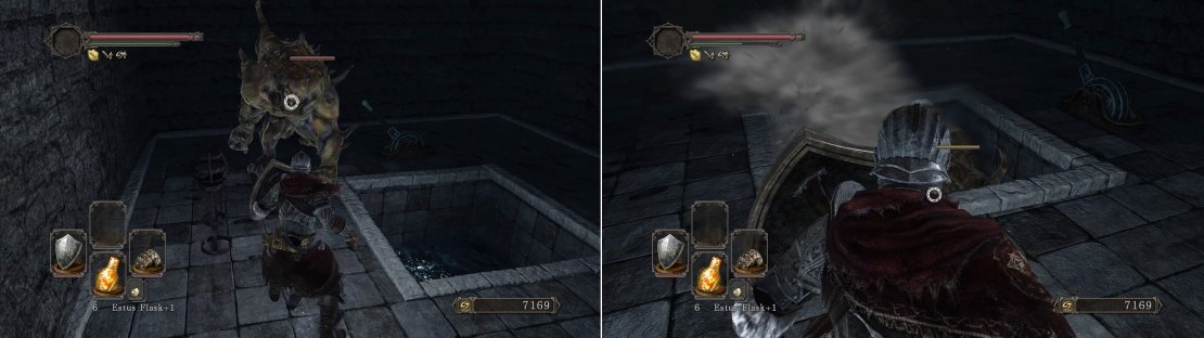 As long as you keep an eye on where you are in the room; you shouldn&rsquo;t ever fall into the water yourself. Repeat this trick for all three Enhanced Undead&rsquo;s to make this part much easier.
