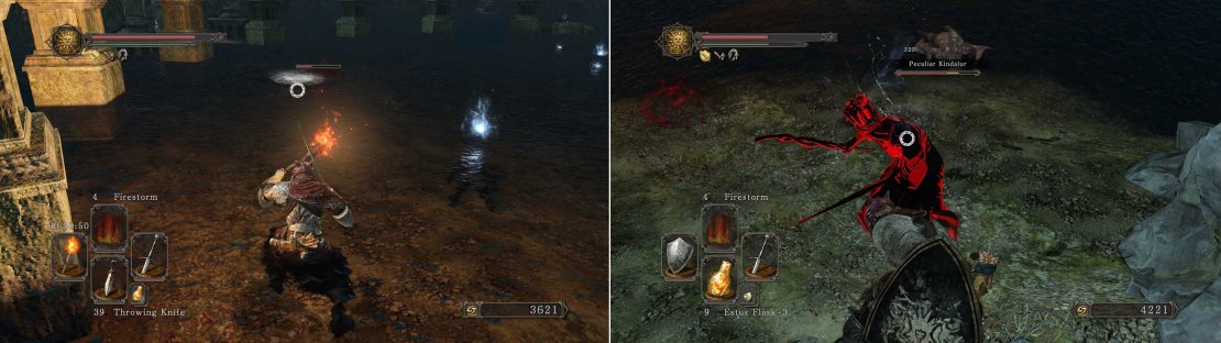 Using a torch here WON&rsquo;T get you swarmed (allowing you to get easy lock-ons). Also lure the Dark Spirit back out of the water to make it easier to move around.