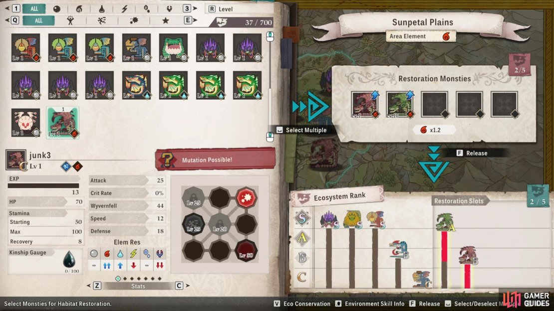 Release Monsties to increase their rank in a region,