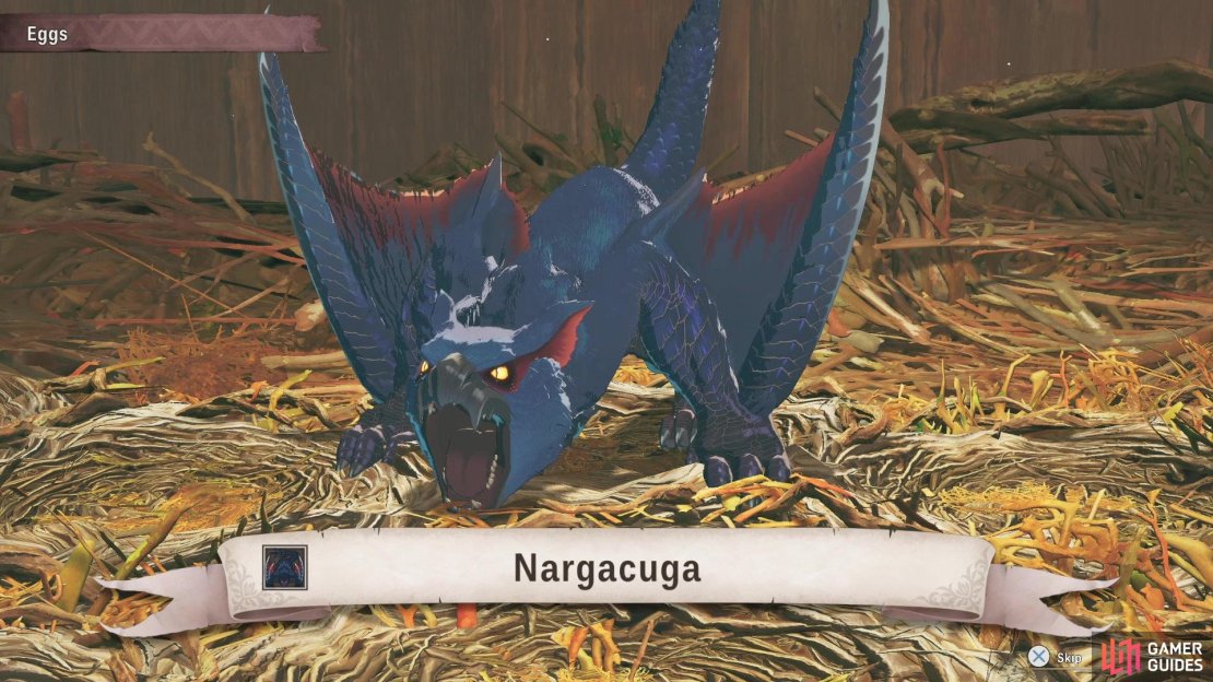 Hatch the egg you get from the Invasive Nerscylla&rsquo;s den to get a Nargacuga Monstie!