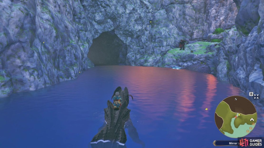 Swim down a tributary along the northern end of Mirror Lake to find a cave, in which dwells the Invasive Plesioth.